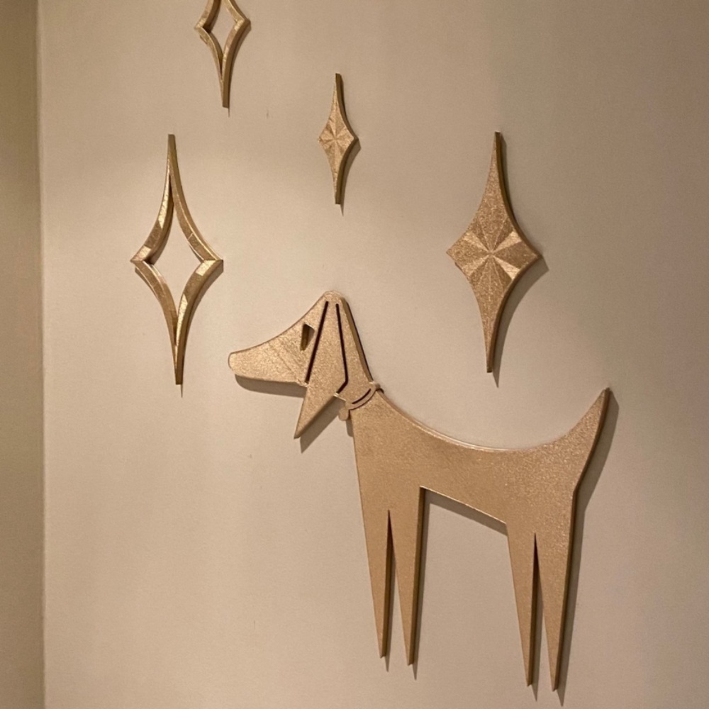 Mid century modern Atomic Dog with set of 4 Eames style starbursts - 3D printed